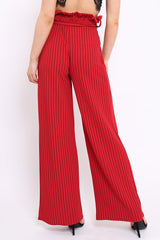 Red Striped Paper Bag Tie Waist Wide Leg Trousers - Kennedy-Trousers