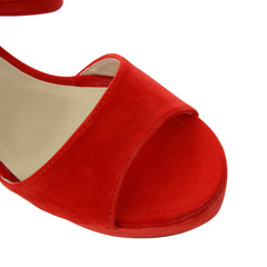 Red Suede Cross Over Strap Platform Heels - Martha-Heels