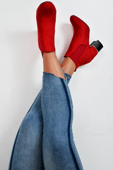 Red Suede Gold Detail Heeled Ankle Boots - Annison-Boots