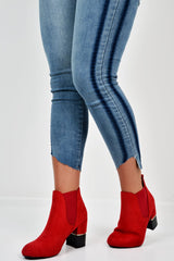 Red Suede Gold Detail Heeled Ankle Boots - Annison-Boots