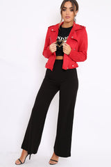 Red Suedette Biker Jacket - Rachel-Jackets