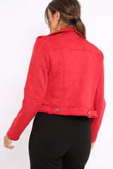 Red Suedette Biker Jacket - Rachel-Jackets