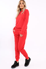 Red Sweatshirt and Joggers Loungewear Set - Evalin-Loungewear