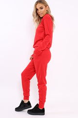Red Sweatshirt and Joggers Loungewear Set - Evalin-Loungewear