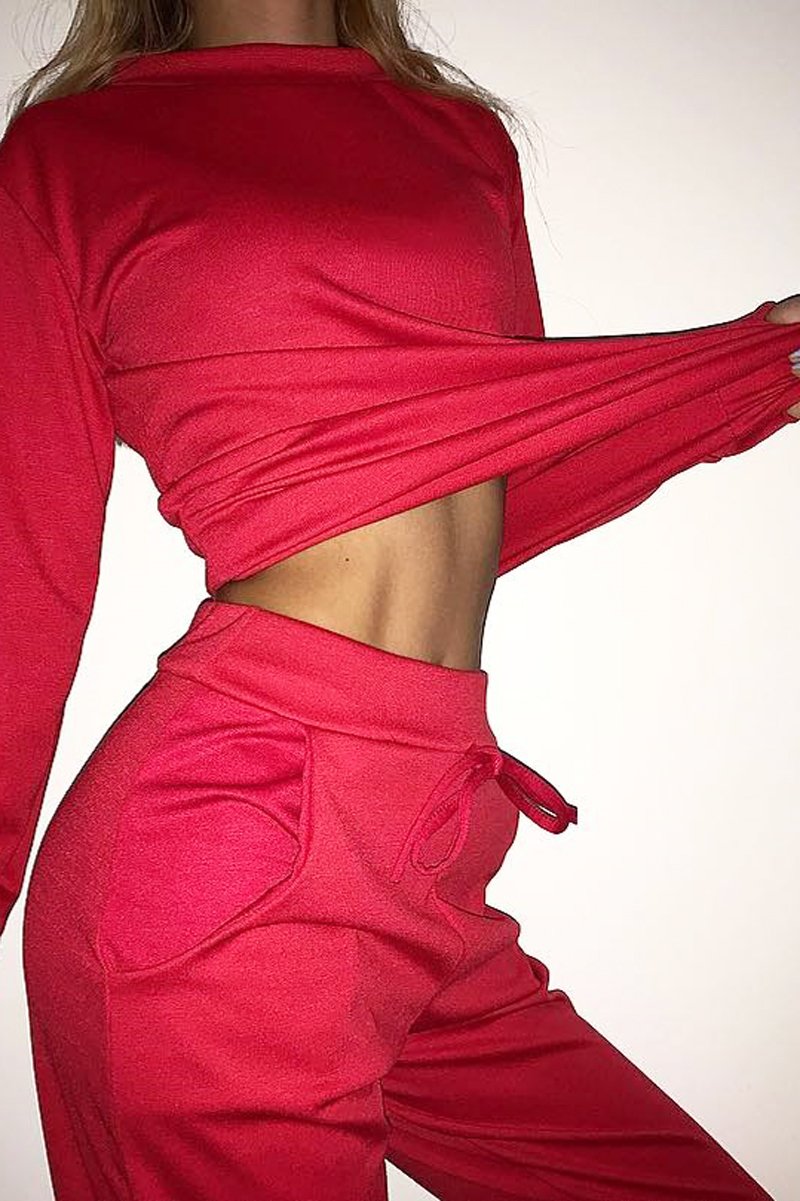 Red Sweatshirt and Joggers Loungewear Set - Evalin-Loungewear