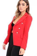 Red Tailored Blazer with Silver Button Detailing - Rhetta-Jackets