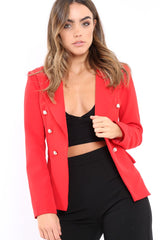 Red Tailored Blazer with Silver Button Detailing - Rhetta-Jackets