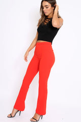 Red Tailored High Waist Flare Trousers - Adela-Trousers