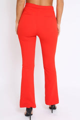 Red Tailored High Waist Flare Trousers - Adela-Trousers