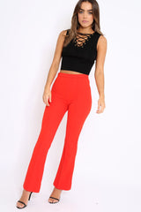 Red Tailored High Waist Flare Trousers - Adela-Trousers