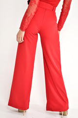 Red Tailored Wide Leg Belted Trousers - Chenelle-Trousers