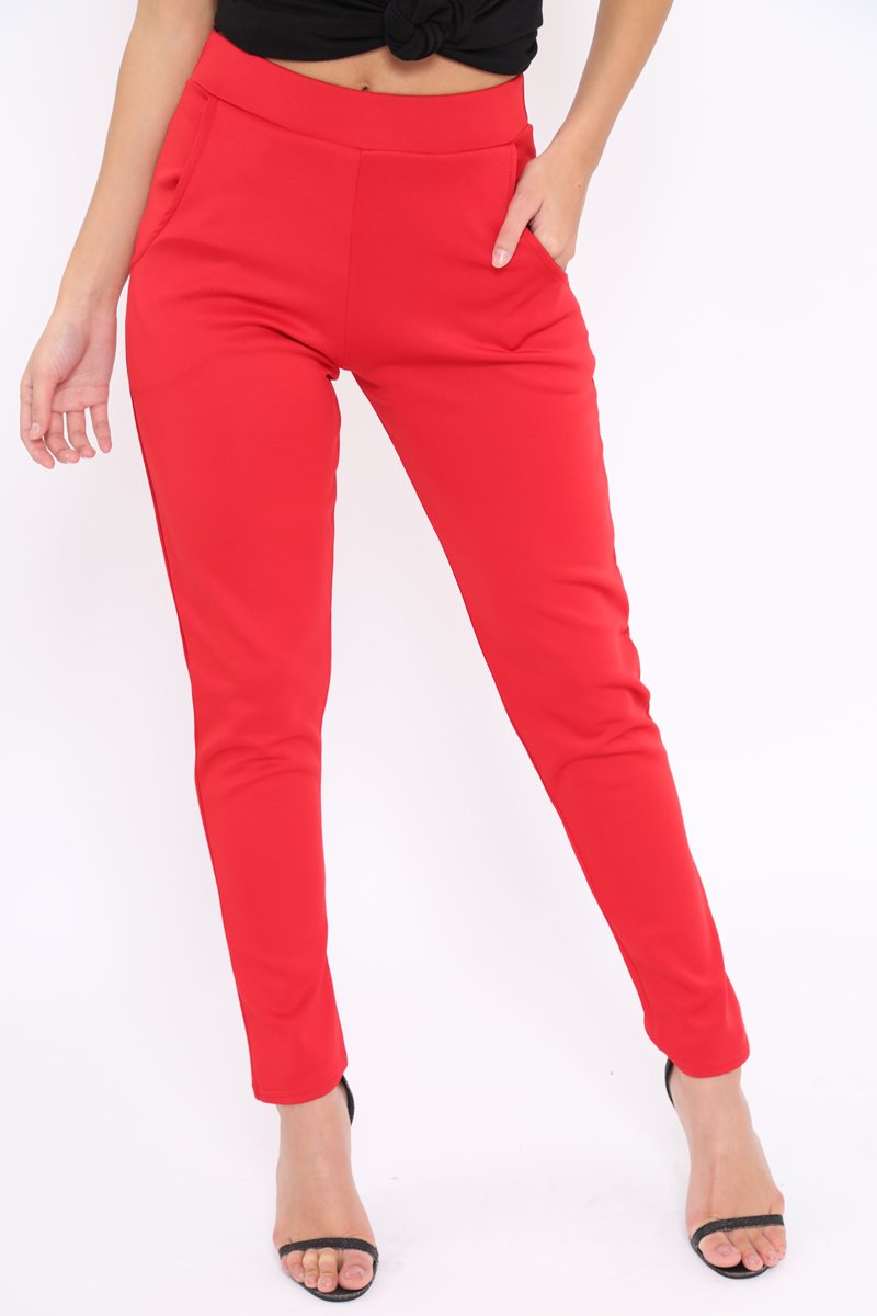 Red Tapered Leg Trousers - Rennie-Trousers