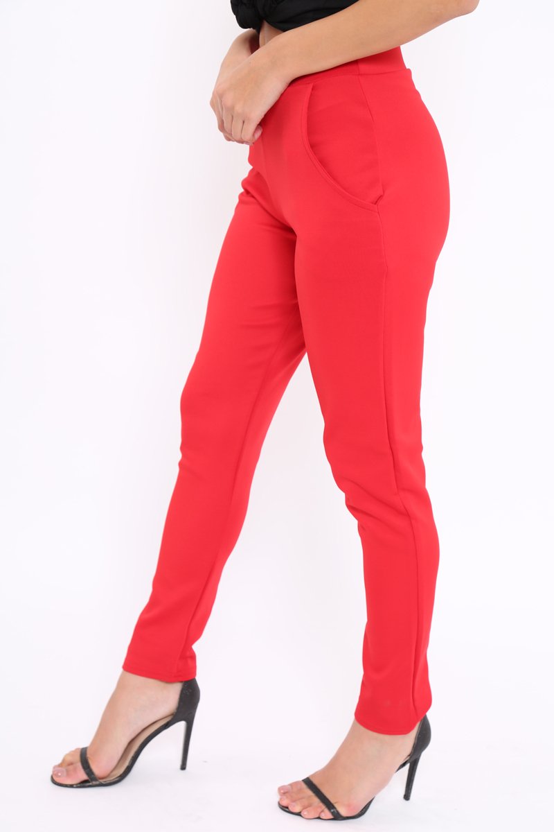 Red Tapered Leg Trousers - Rennie-Trousers