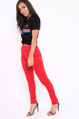 Red Tapered Leg Trousers - Rennie-Trousers