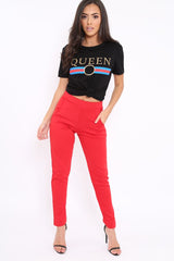 Red Tapered Leg Trousers - Rennie-Trousers
