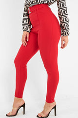 Red Tapered Trousers With Silver Buckle - Zyana-Trousers