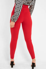 Red Tapered Trousers With Silver Buckle - Zyana-Trousers