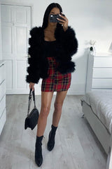 Red Tartan Belted Pleated Mini Skirt - Danyka-Skirts