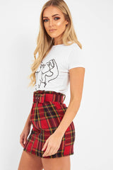Red Tartan Belted Pleated Mini Skirt - Danyka-Skirts