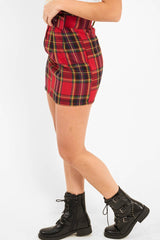 Red Tartan Belted Pleated Mini Skirt - Danyka-Skirts