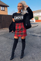 Red Tartan Belted Pleated Mini Skirt - Danyka-Skirts