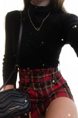 Red Tartan Belted Pleated Mini Skirt - Danyka-Skirts
