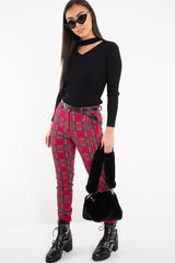 Red Tartan Belted Skinny Fit Trousers - Caitlin-Trousers