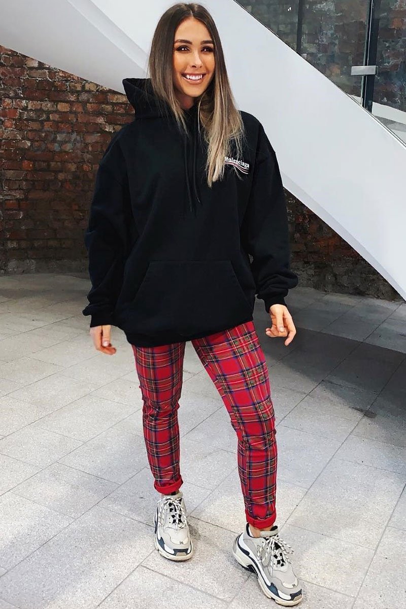 Red Tartan Belted Skinny Fit Trousers - Caitlin-Trousers