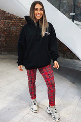 Red Tartan Belted Skinny Fit Trousers - Caitlin-Trousers