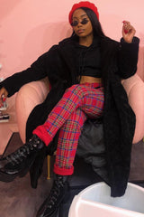 Red Tartan Belted Skinny Fit Trousers - Caitlin-Trousers