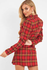 Red Tartan Crop Blazer Pleated Skirt Co-Ord - Holly-Co-ords