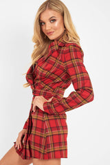 Red Tartan Crop Blazer Pleated Skirt Co-Ord - Holly-Co-ords