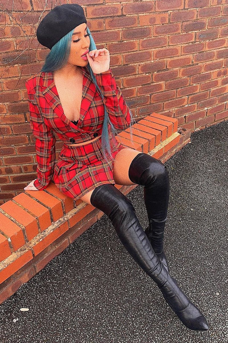 Red Tartan Crop Blazer Pleated Skirt Co-Ord - Holly-Co-ords