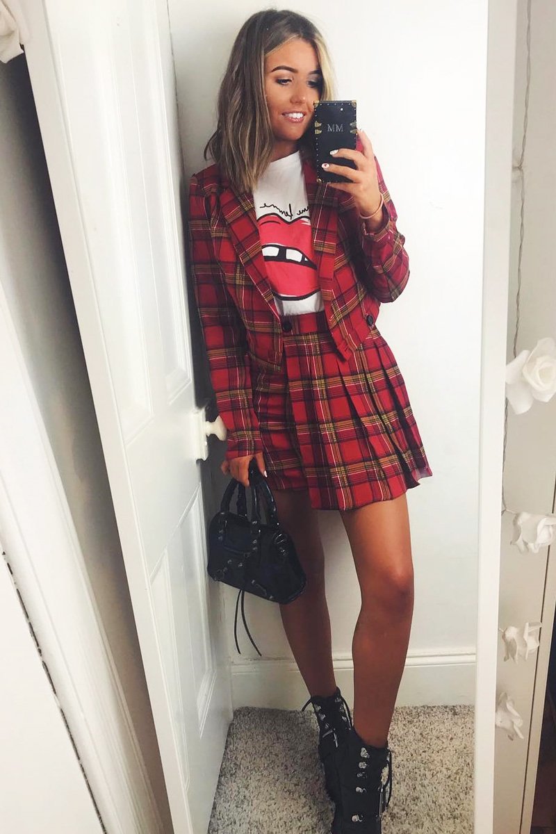 Blazer Tartan Skirt Rebellious Fashion Tartan Skirt And Blazer Top