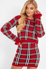 Red Tartan Frill Cuff Knit Jumper - Jarae-Jumper