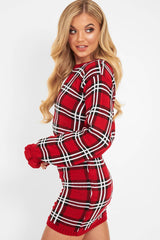 Red Tartan Frill Cuff Knit Jumper - Jarae-Jumper