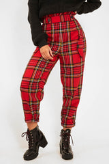 Red Tartan Frill Detail Trousers - Bristal-Trousers
