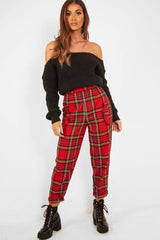 Red Tartan Frill Detail Trousers - Bristal-Trousers