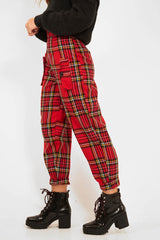 Red Tartan Frill Detail Trousers - Bristal-Trousers
