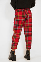 Red Tartan Frill Detail Trousers - Bristal-Trousers