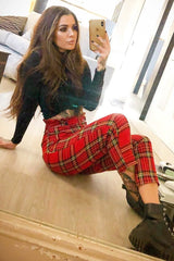 Red Tartan Frill Detail Trousers - Bristal-Trousers