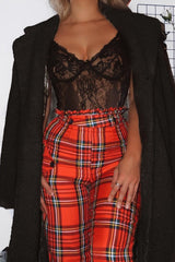 Red Tartan Frill Detail Trousers - Bristal-Trousers