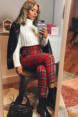 Red Tartan Frill Detail Trousers - Bristal-Trousers