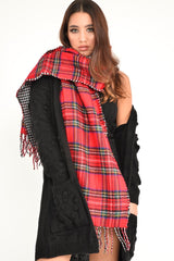 Red Tartan Fringe Trim Scarf - Elycia-Accessories