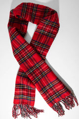 Red Tartan Fringe Trim Scarf - Elycia-Accessories