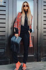 Red Tartan Long Blazer - Kerrie-Jackets