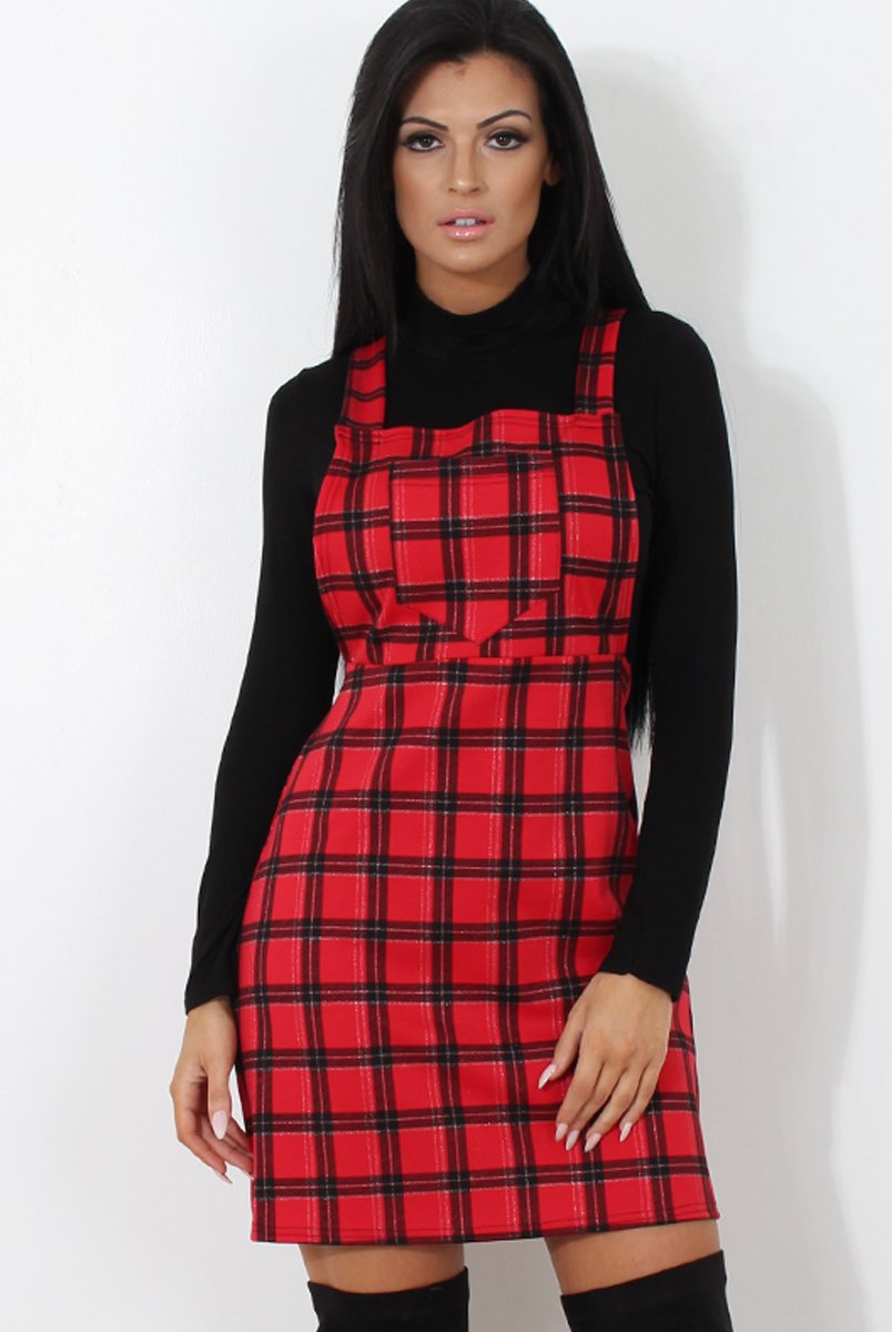 Red Tartan Pinafore-Tarzo Rebellious Fashion Red Tartan Pinafore-Tarzo Rebellious Fashion