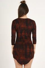 Red Tie Dye Long Sleeve Lace Up Dress - Ismi-Dresses