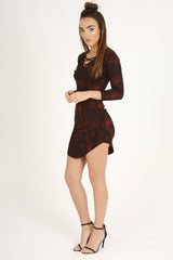 Red Tie Dye Long Sleeve Lace Up Dress - Ismi-Dresses