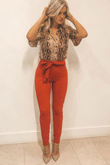 Red Tie Front Crepe Cigarette Trousers - Ryanne-Trousers